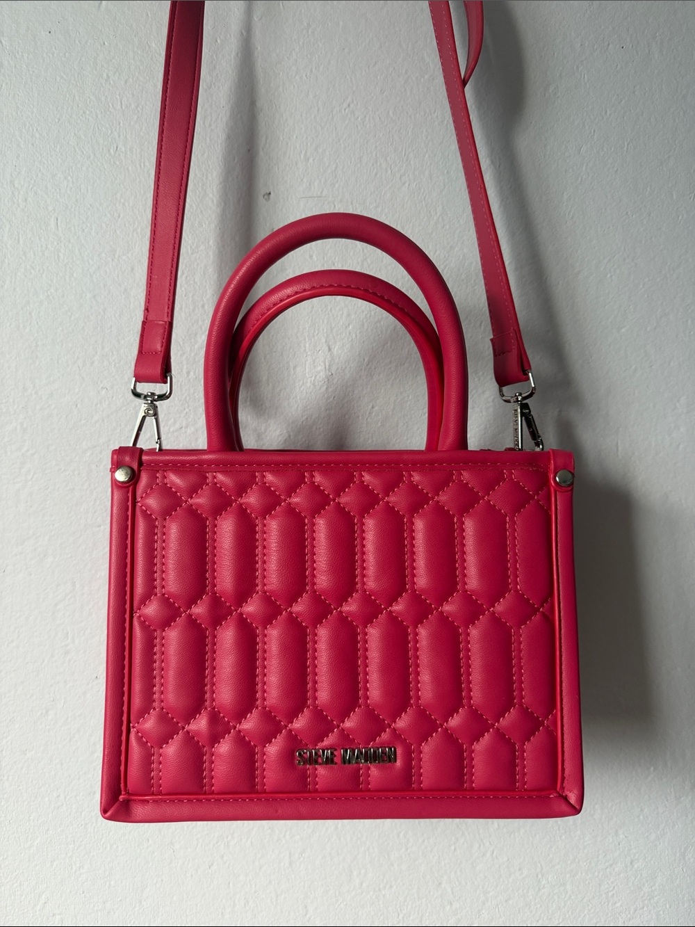 Steve Madden Quilted Hot Pink Satchel with Detachable Strap